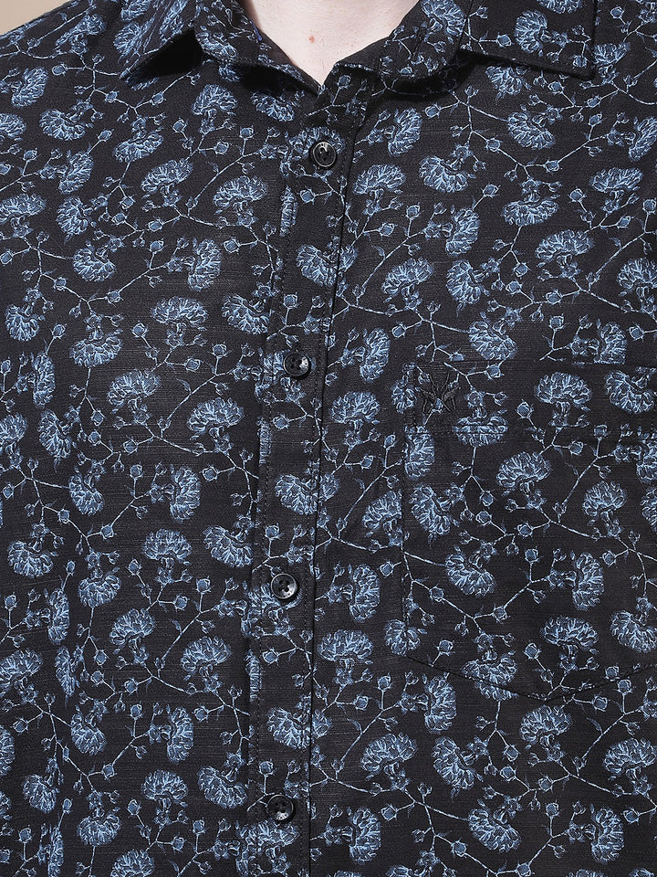 Navy Blue Floral Print Shirt