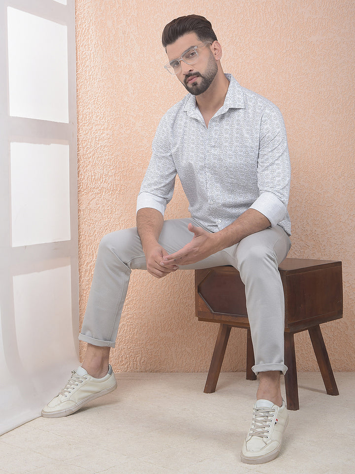White Subtle Print Easy Wear Shirt