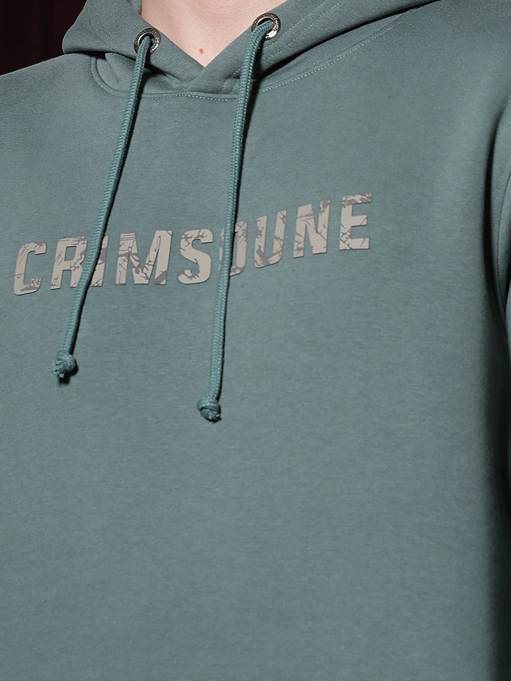 Green Typographic Print Hooded Neck Sweatshirt