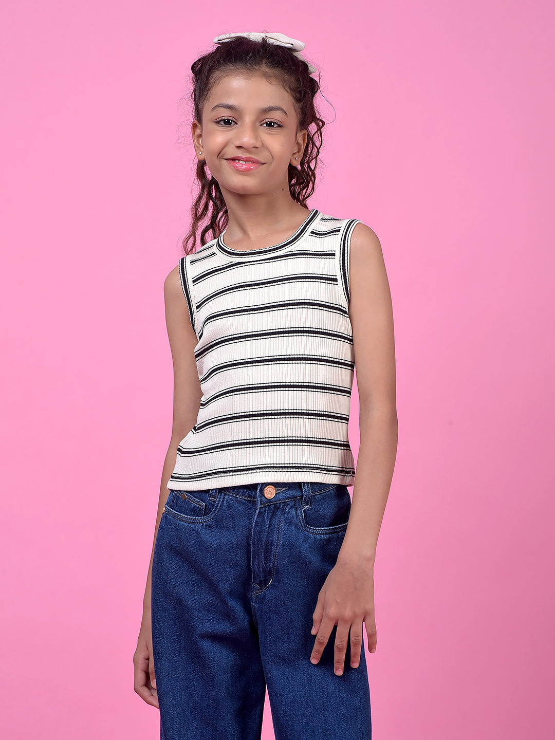 Black Horizontal Stripes Sleeveless T-Shirt