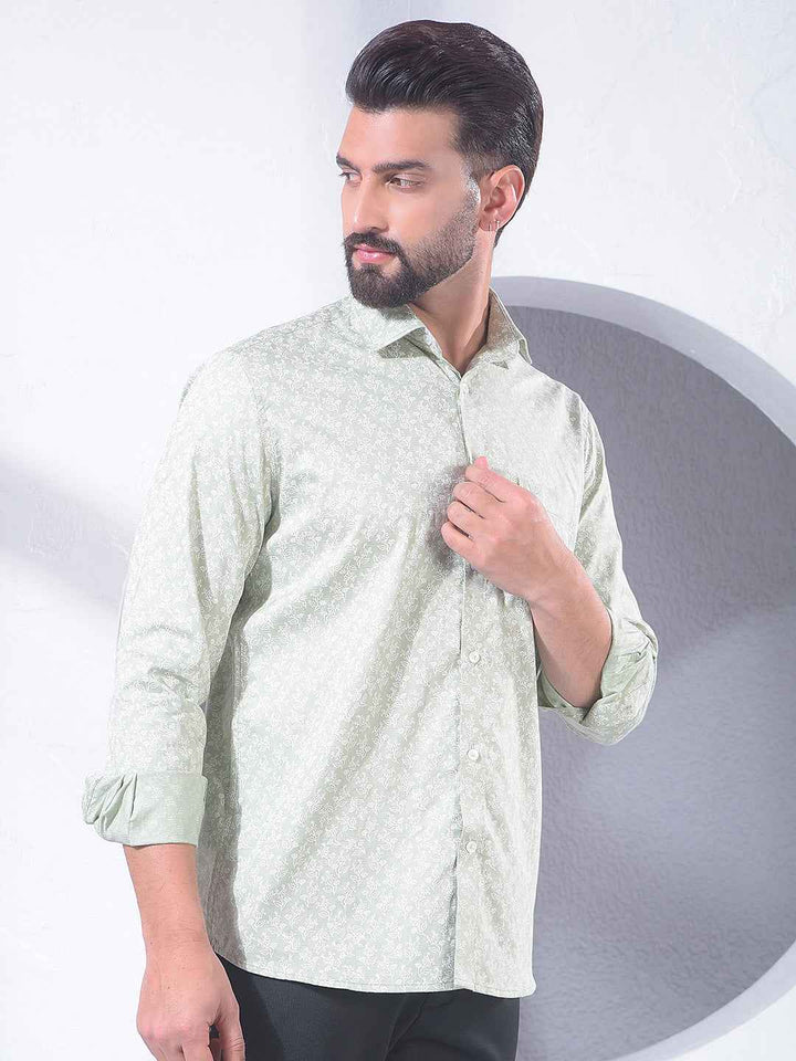 Green Floral Print 100% Cotton Shirt