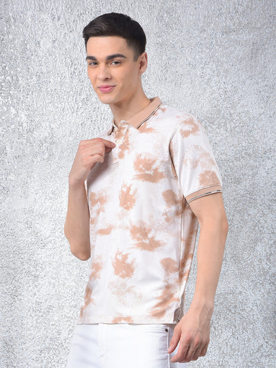 Brown Abstract Print Polo Neck T-Shirt