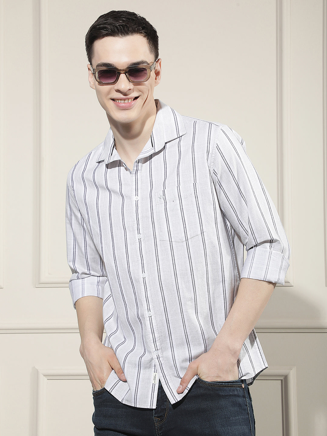 Grey Vertical Stripes 100% Cotton Shirt