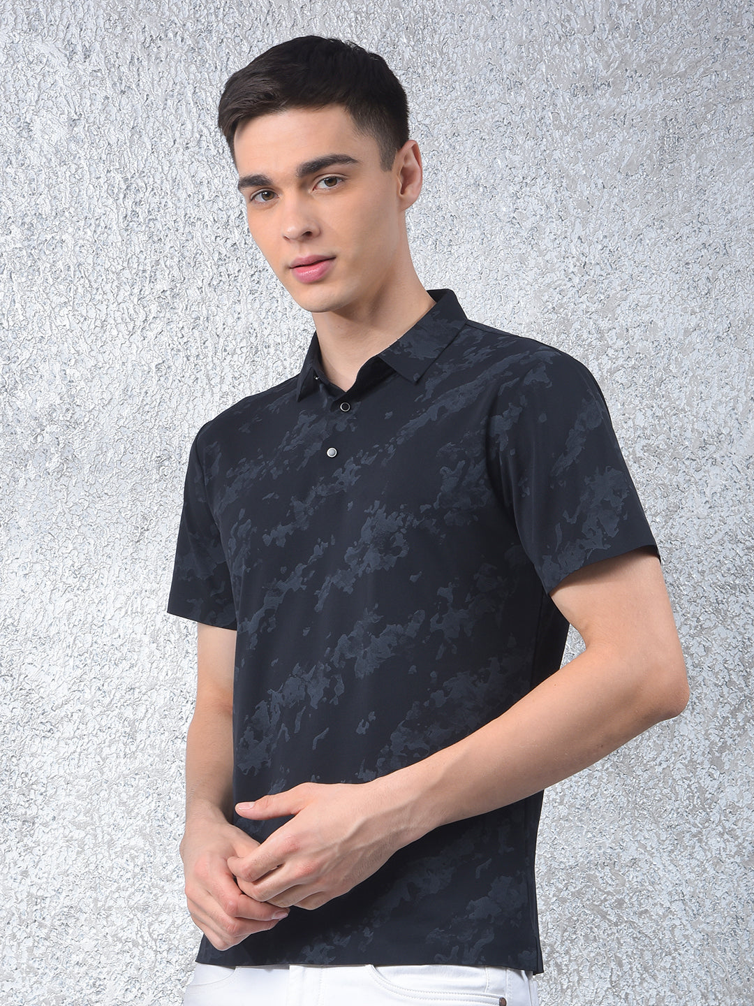 Black Printed Polo Neck T-Shirt-Men T-Shirts-Crimsoune Club