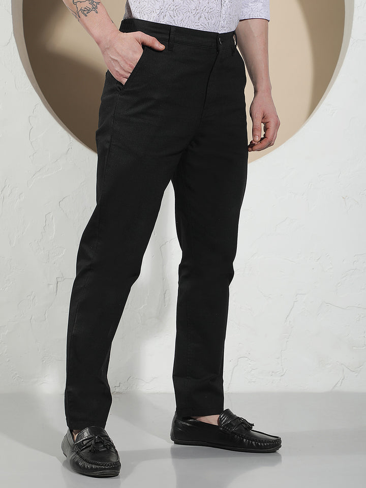 Black Vertical Stripes Chino Trousers