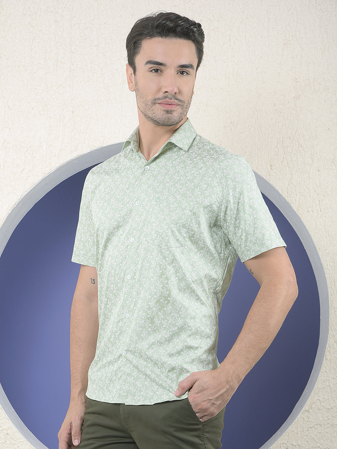 Green Floral Print 100% Cotton Shirt