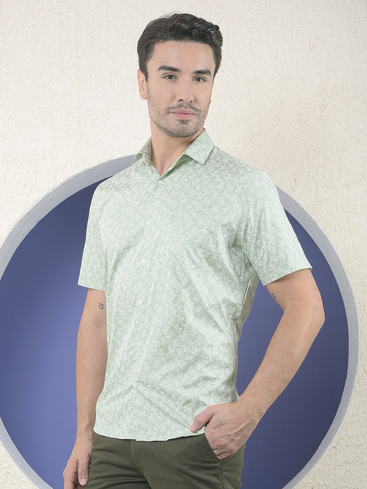 Green Floral Print 100% Cotton Shirt