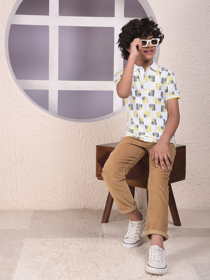 Multi-Color Printed Polo Neck Knitted T-Shirt