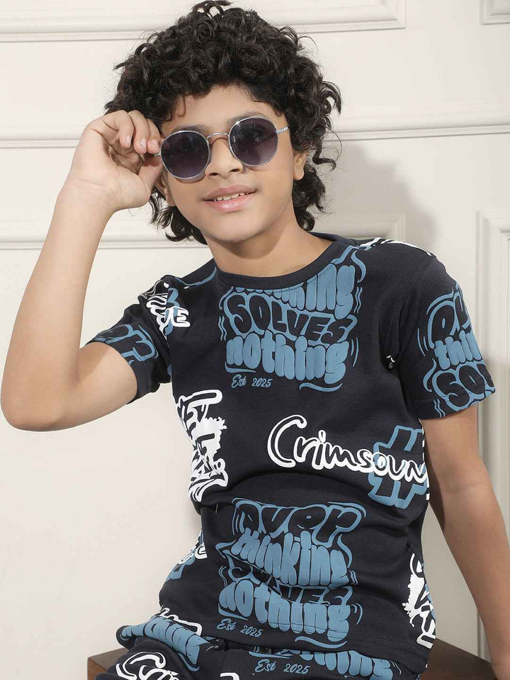 Navy Blue Graphic Print T-Shirt