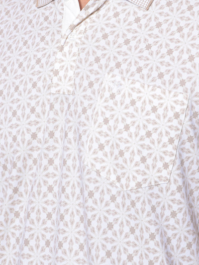 Beige Printed Polo-Neck T-Shirt