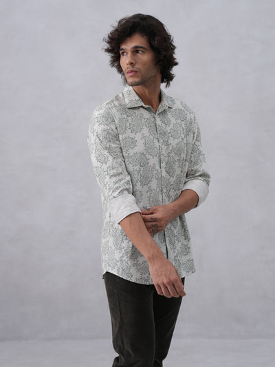 Green Printed Linen Shirt