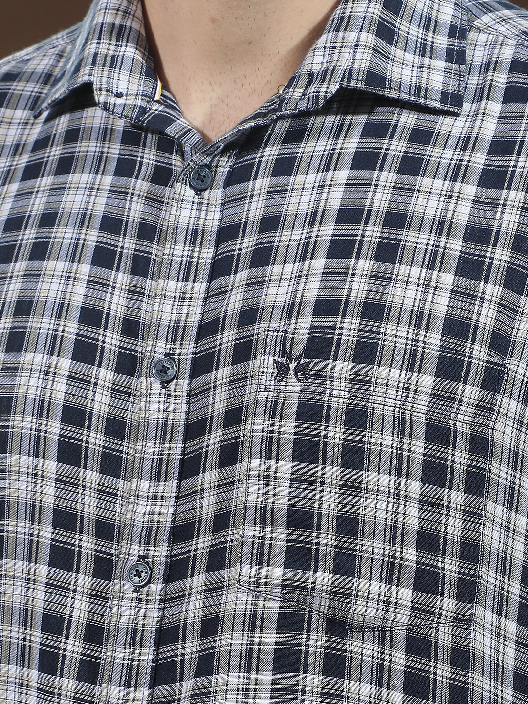 Navy Blue 100% Cotton Checked Shirt