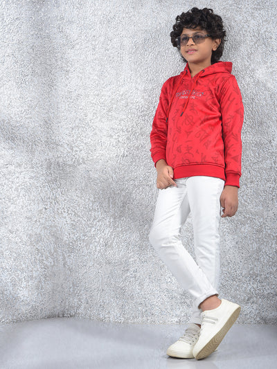Red Printed Hooded Neck Sweatshirt