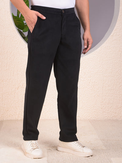 Black Knitted Trackpants With Button & Zip Closure