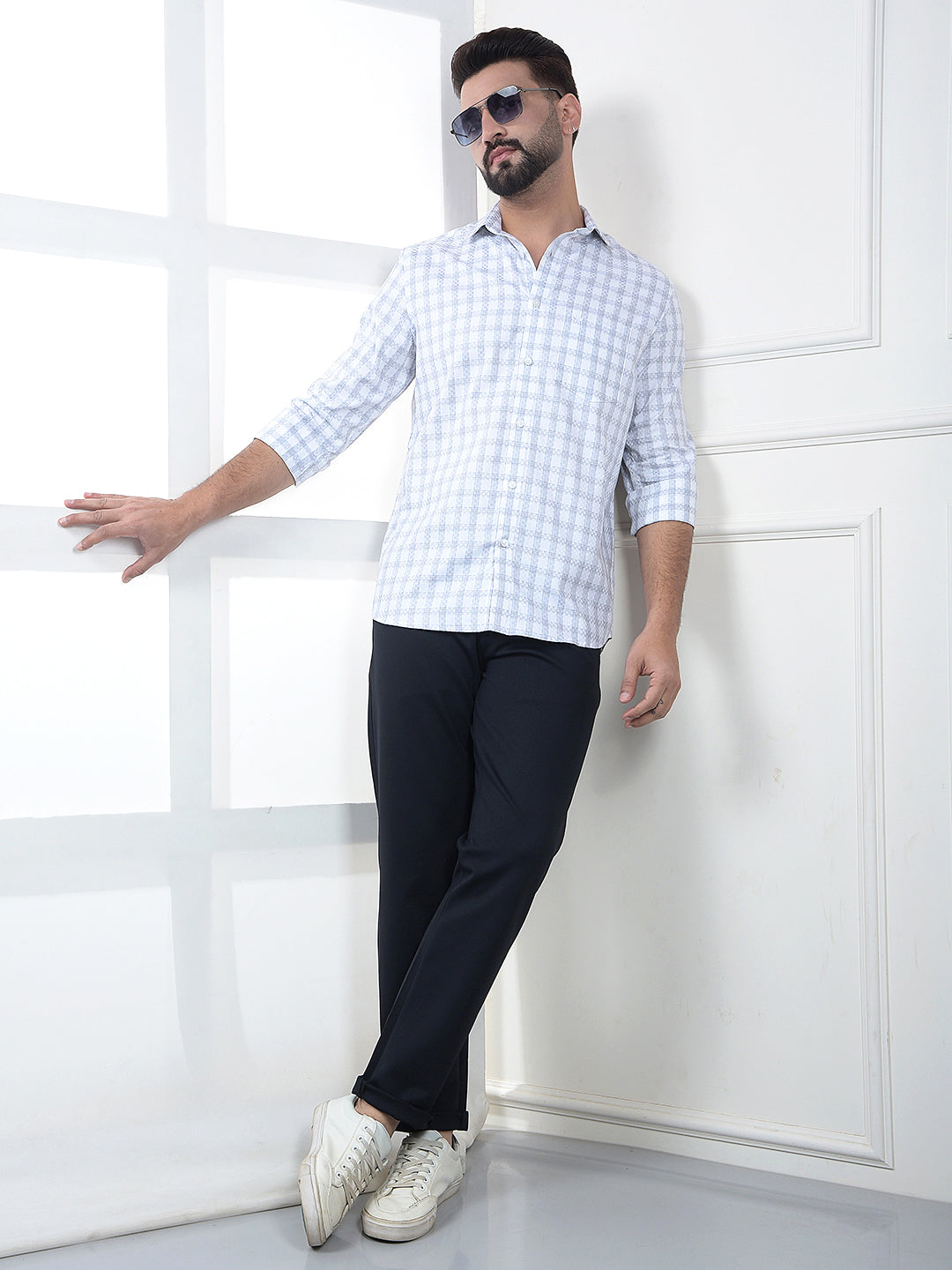 Grey Checked 100% Cotton Shirt