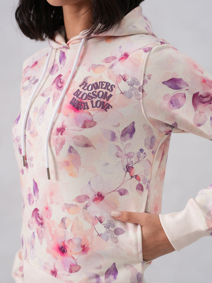 Multi-Color Floral Printed Hooded Neck Sweatshirt