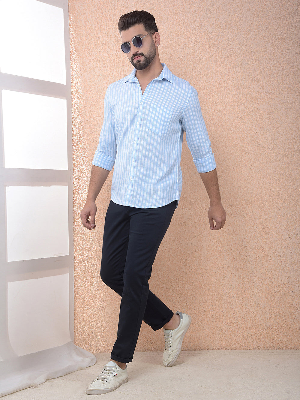 Blue Vertical Stripes 100% Cotton Shirt