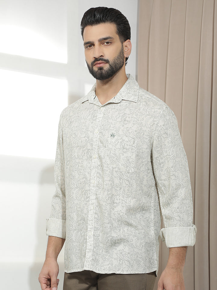 Linen Green Floral Print Shirt