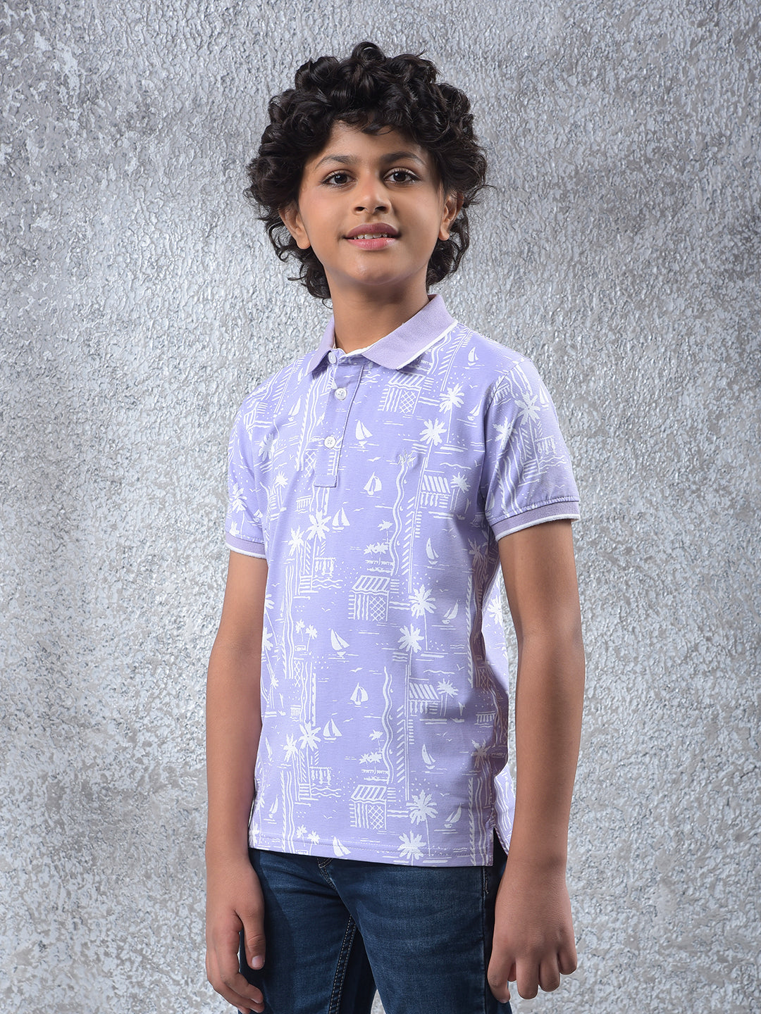 Purple Printed Polo Neck T-Shirt