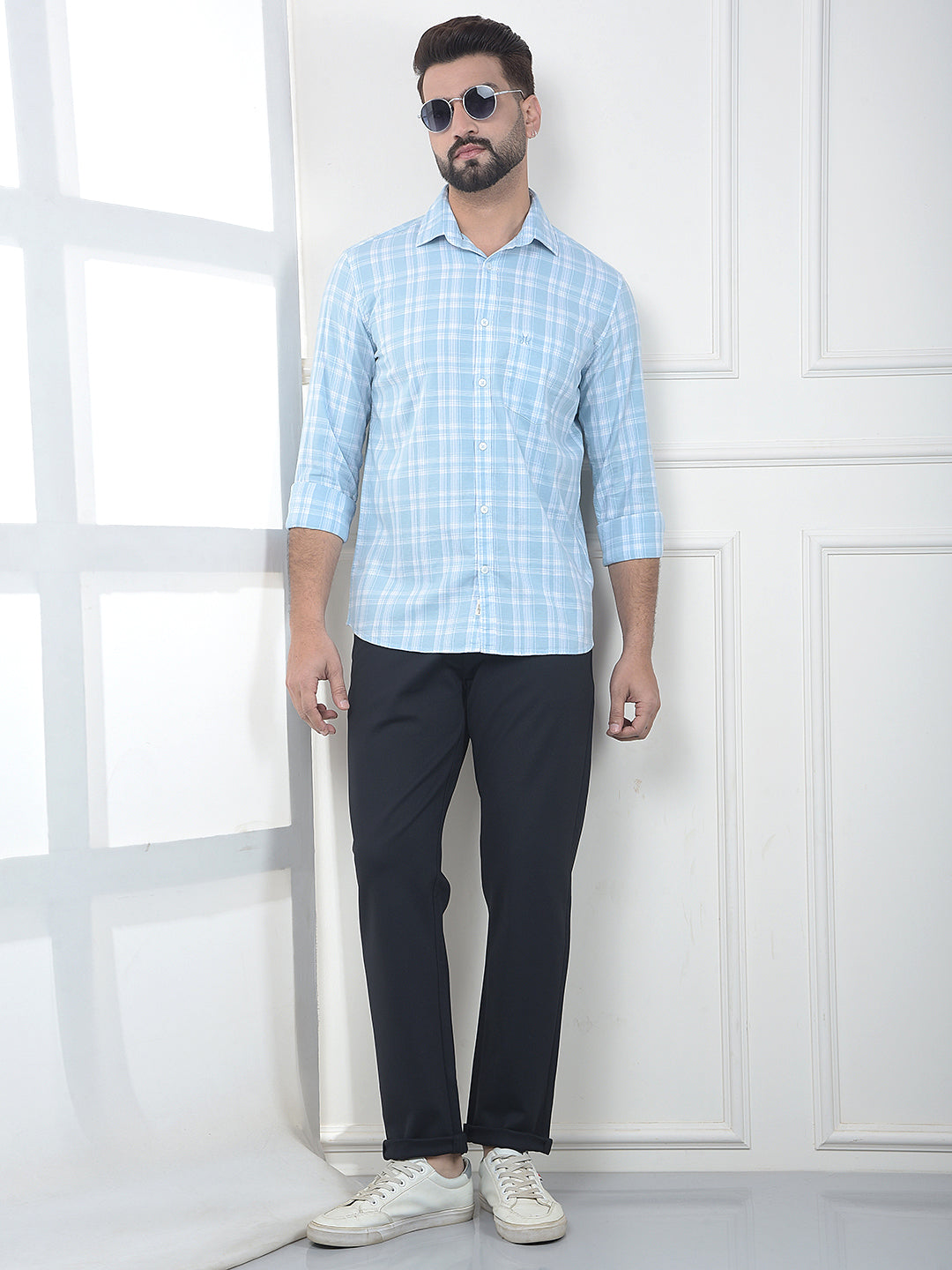 Blue Checked 100% Cotton Shirt