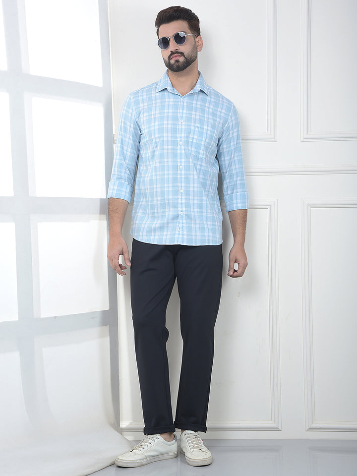 Blue Checked 100% Cotton Shirt