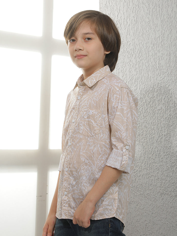 Tan Tropical Print Shirt