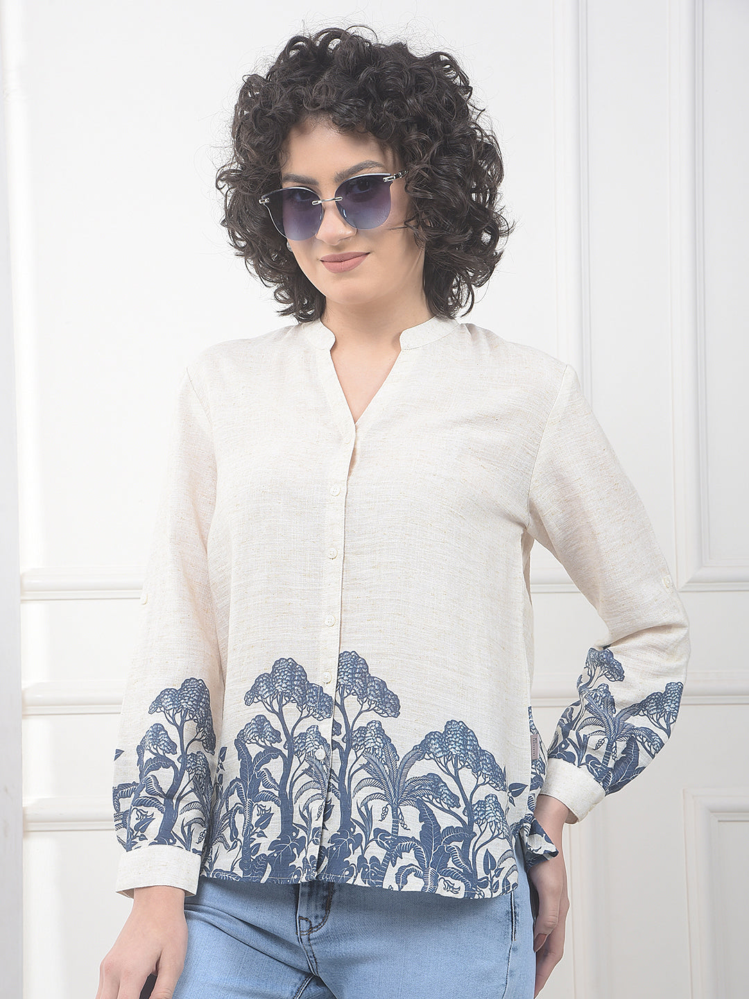 Beige Floral Print Shirt