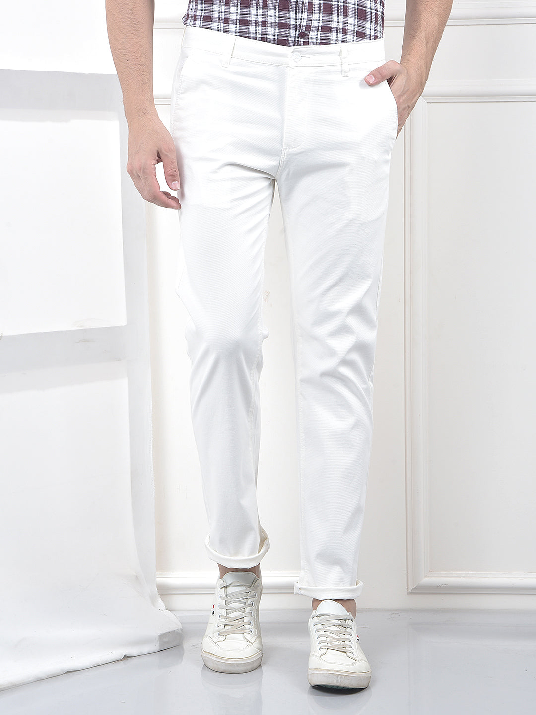 White Clean-Cut Straight Trousers