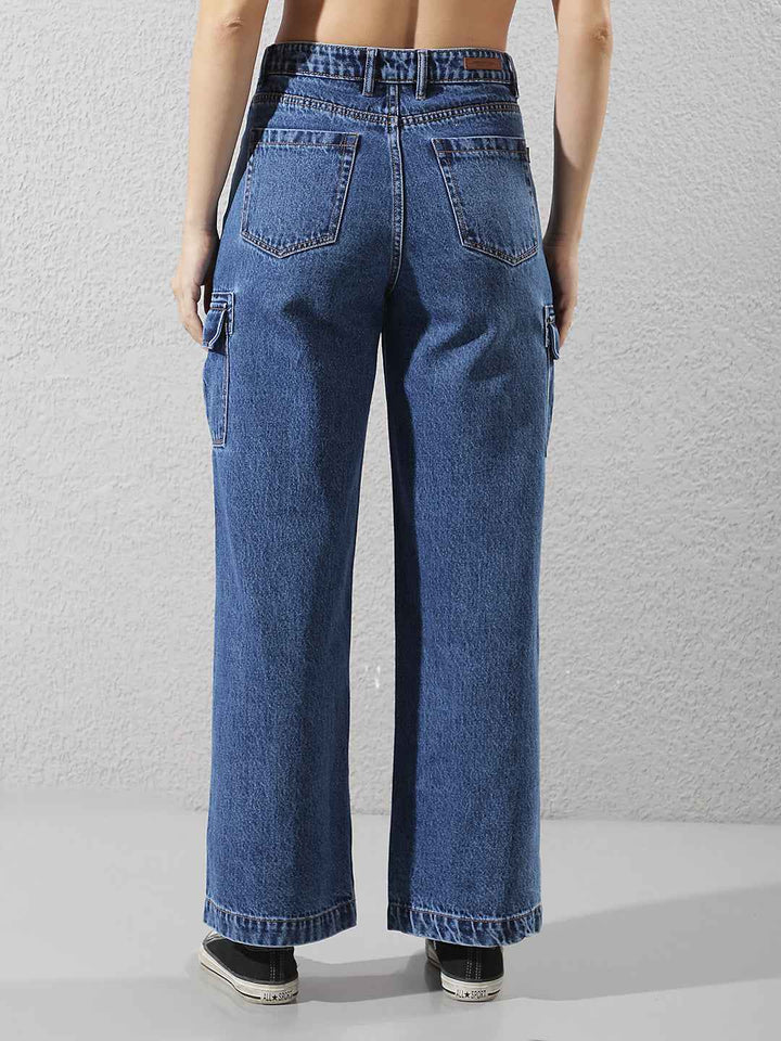 Blue 100% Cotton Cargo Jeans