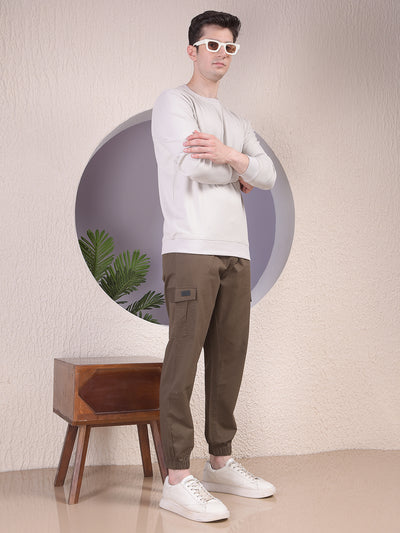 Textured Beige Casual Sweatshirt