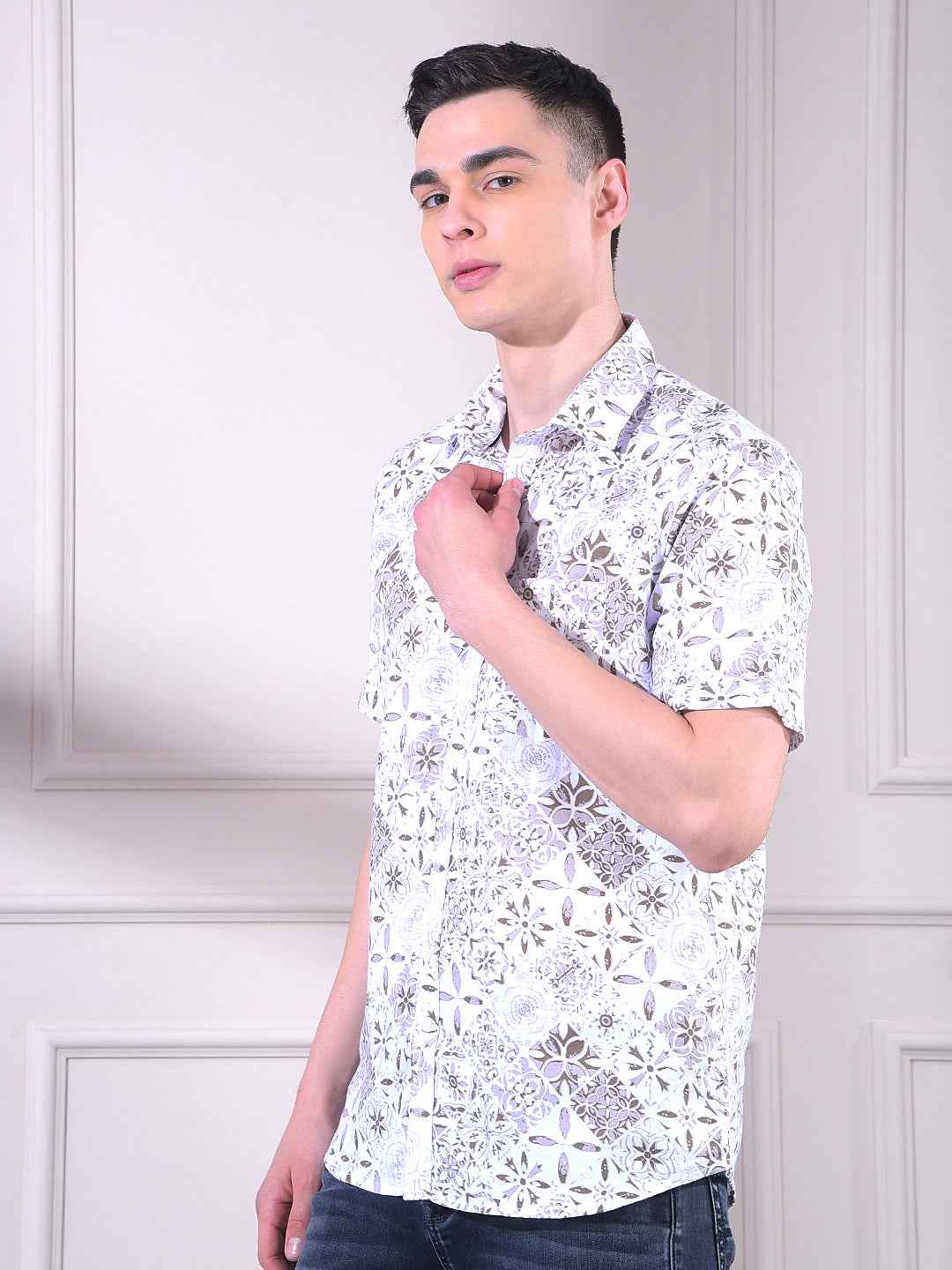 Brown 100% Cotton Floral Print Shirt