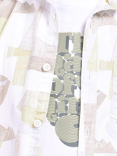 Green Printed Shirt & Tee Set Layered Look
