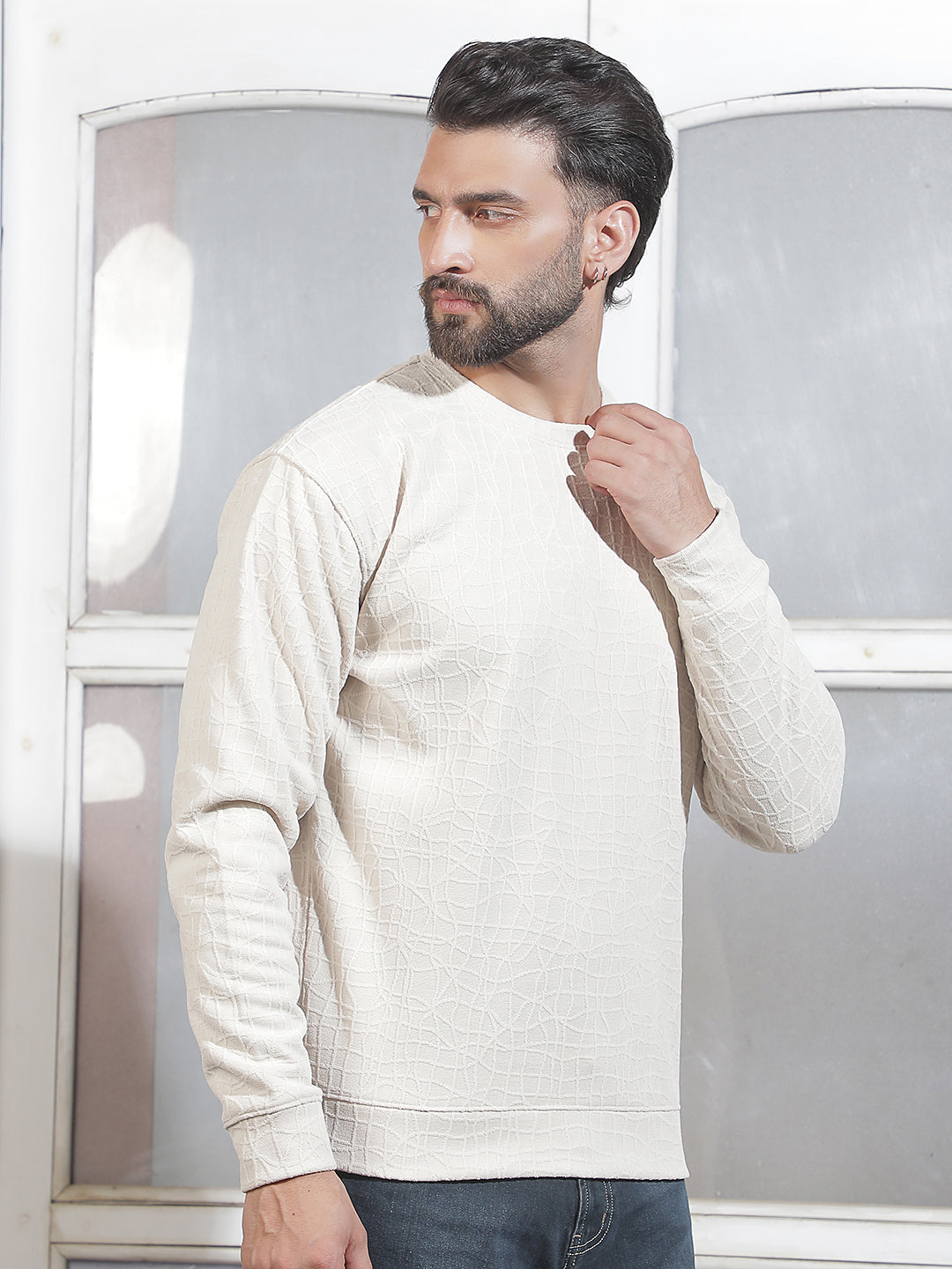Classic Sand Beige Jacquard Sweatshirt