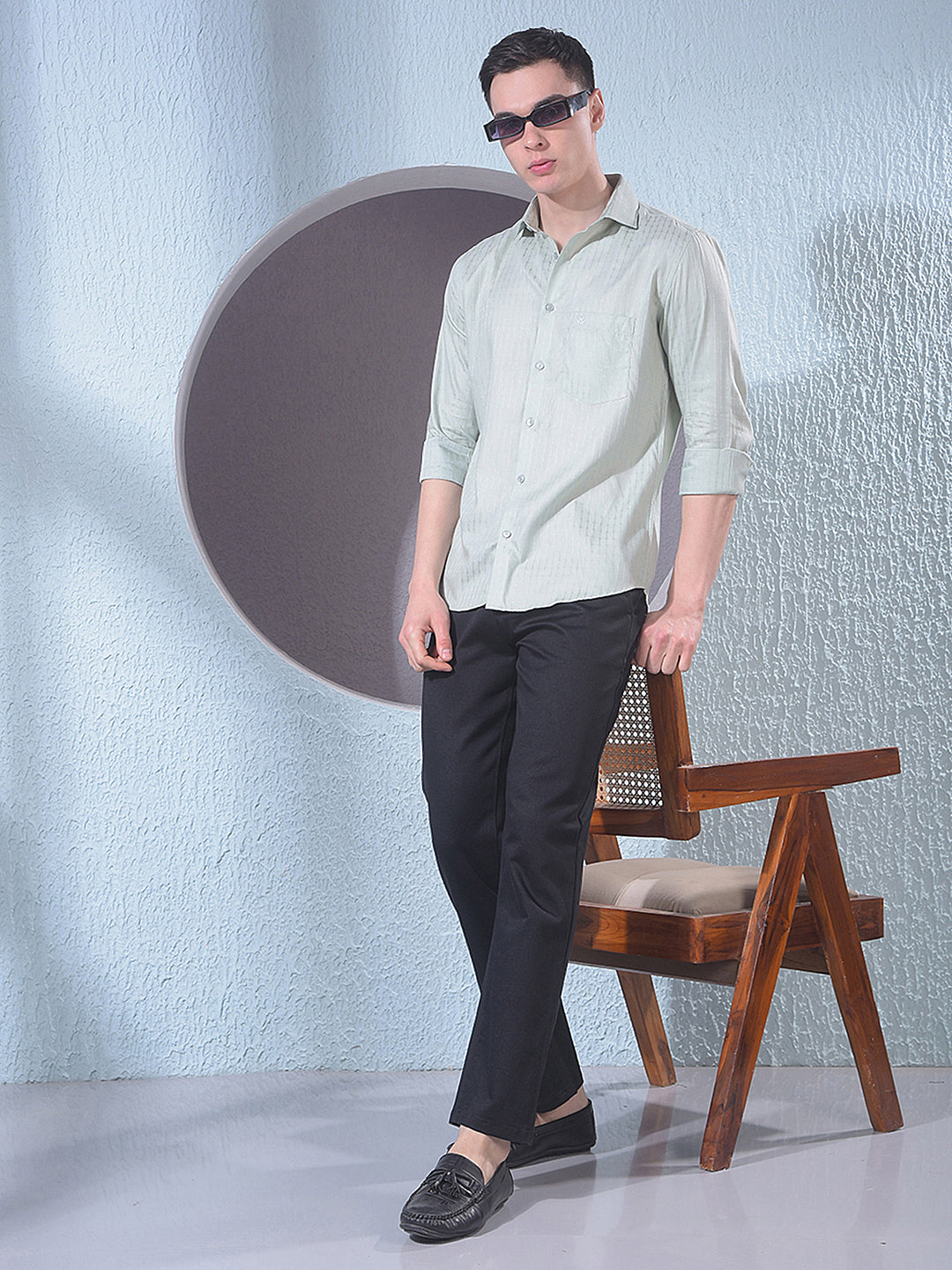 Stylish Green Jacquard Shirt