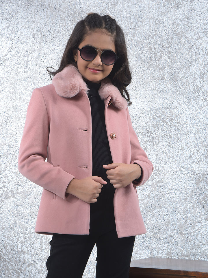Soft Blush Single-Breasted Fur Coat