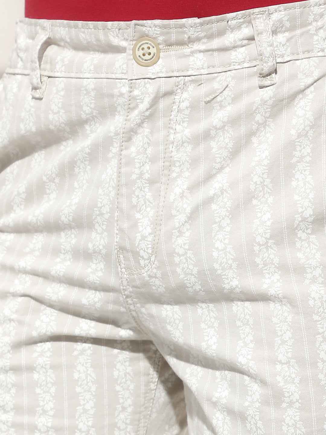Beige Vertical Stripes 100% Cotton Shorts