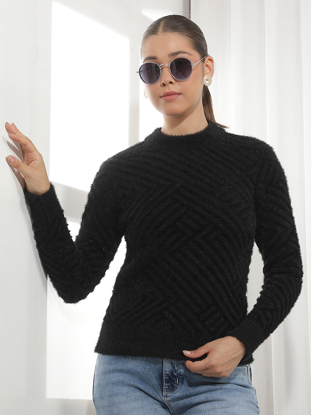 Black Jacquard Acrylic Sweater