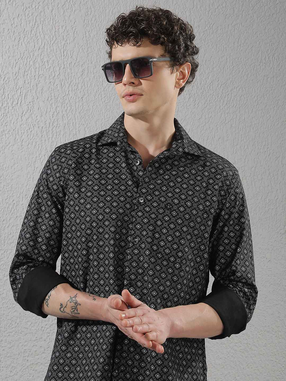 Black Geometric Print Shirt