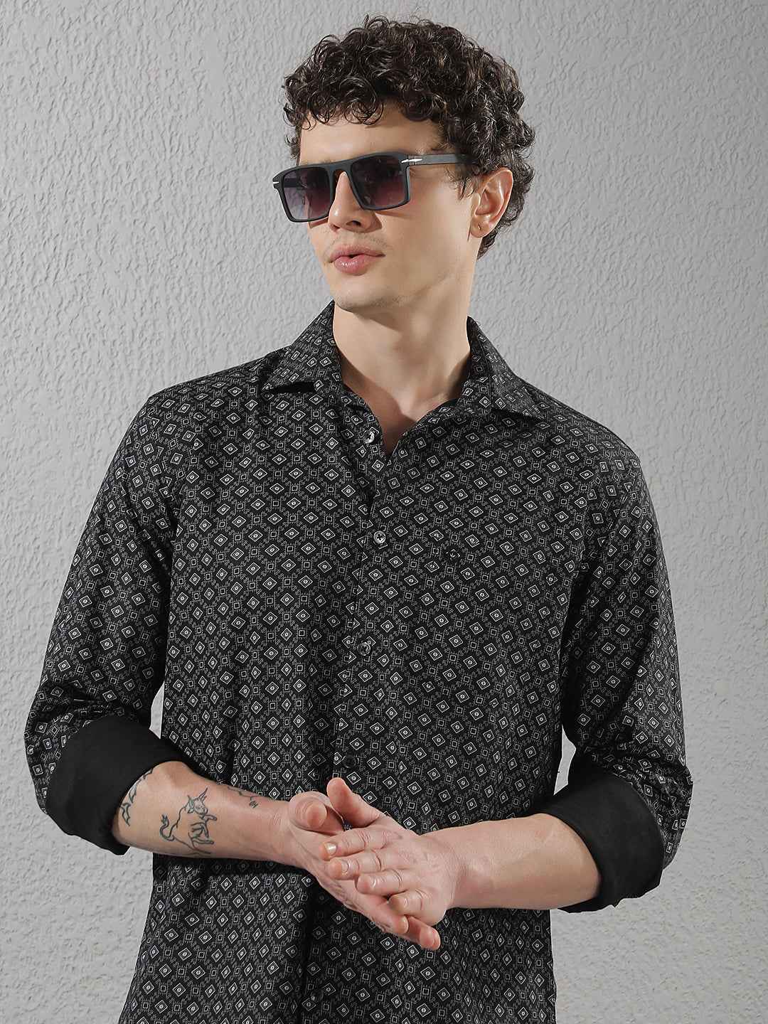 Black Geometric Print Shirt