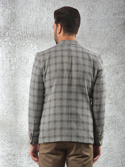 Grey Checked Notched Lapel Single-Breasted Blazer