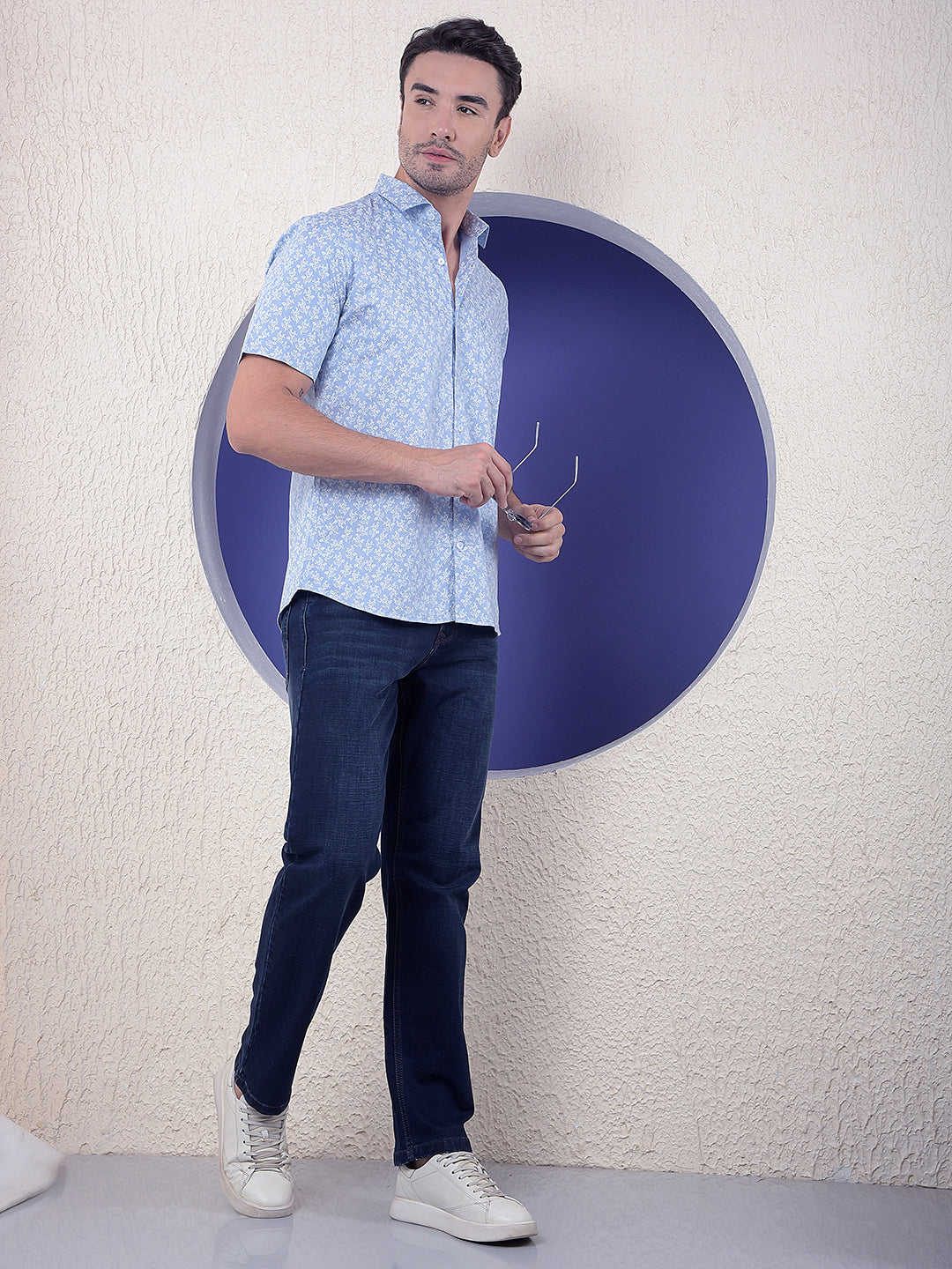 Blue Floral Print 100% Cotton Shirt
