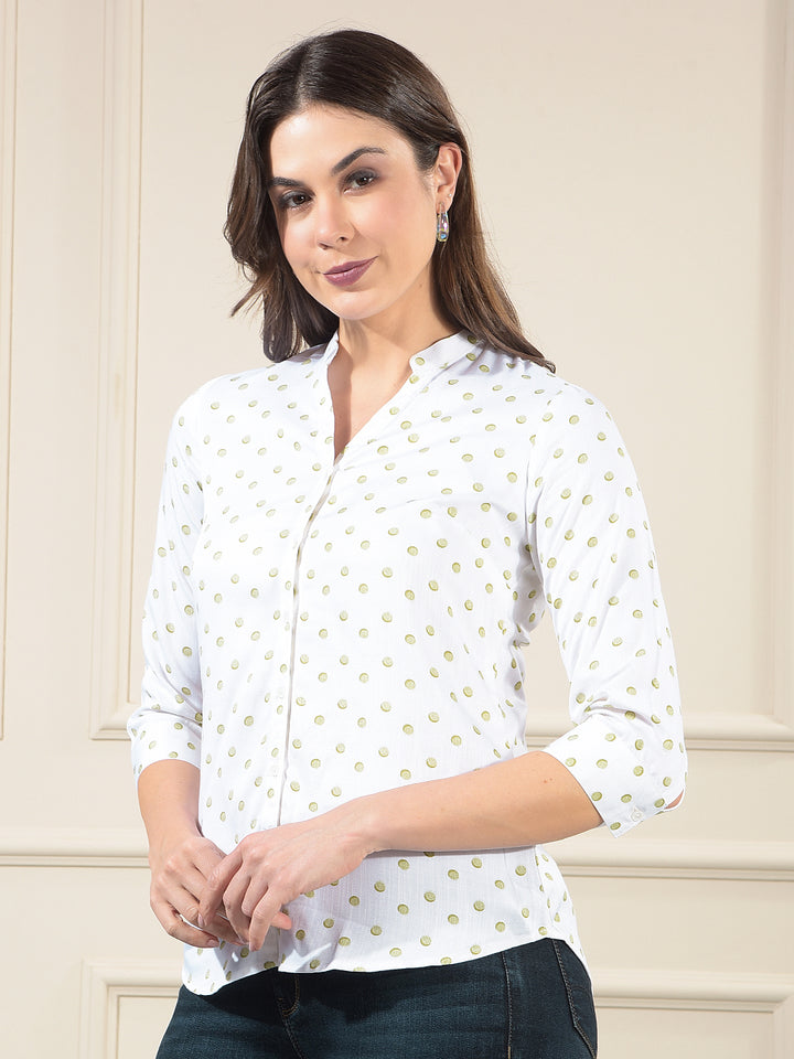 Green Polka Dots V-Neck Shirt