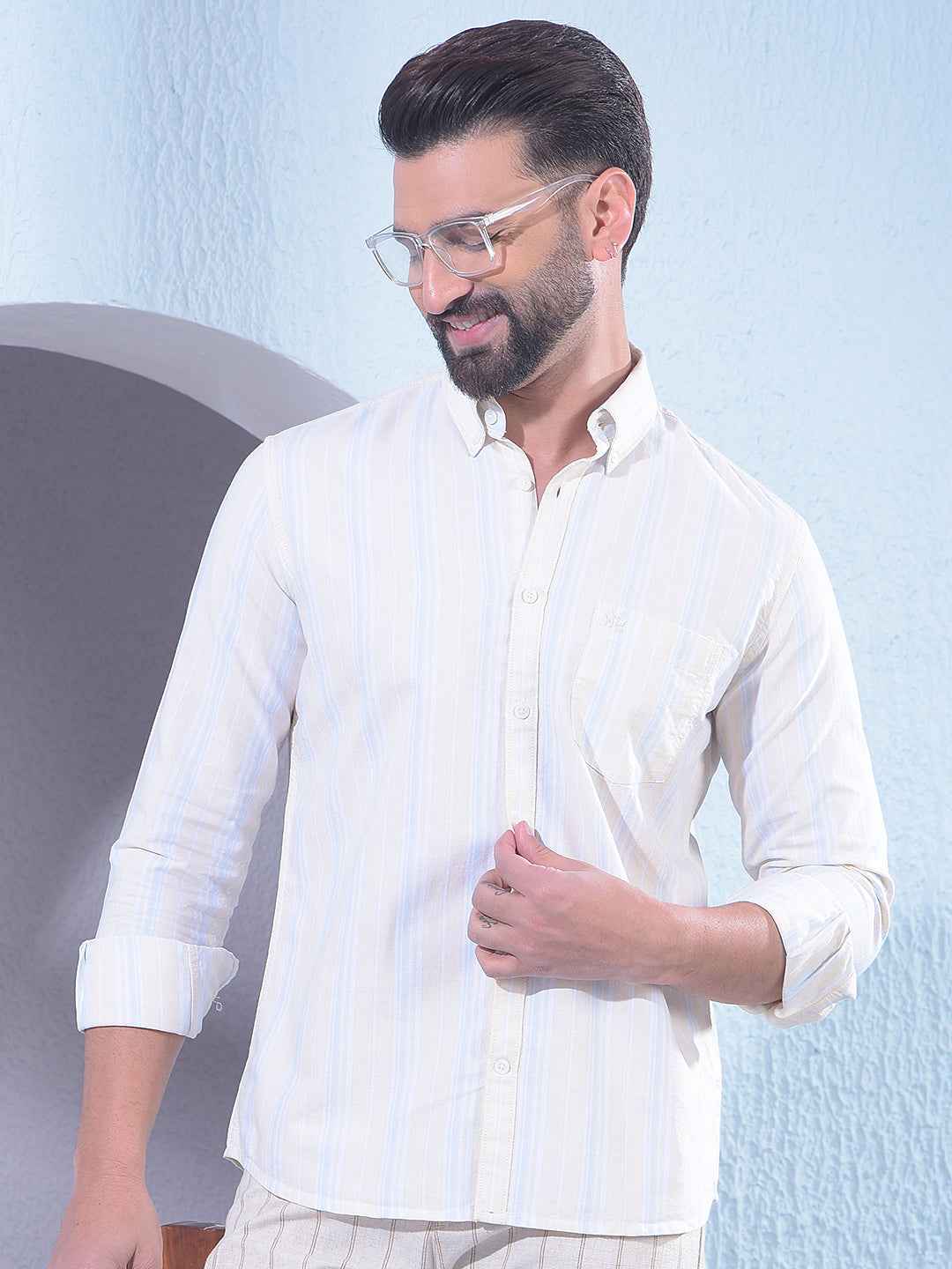 Yellow 100% Cotton Vertical Stripes Shirt