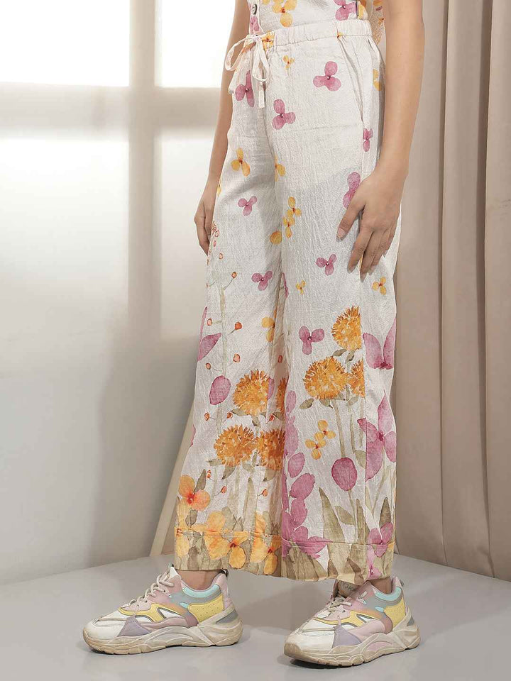Orange Floral Print Straight Lounge Pants