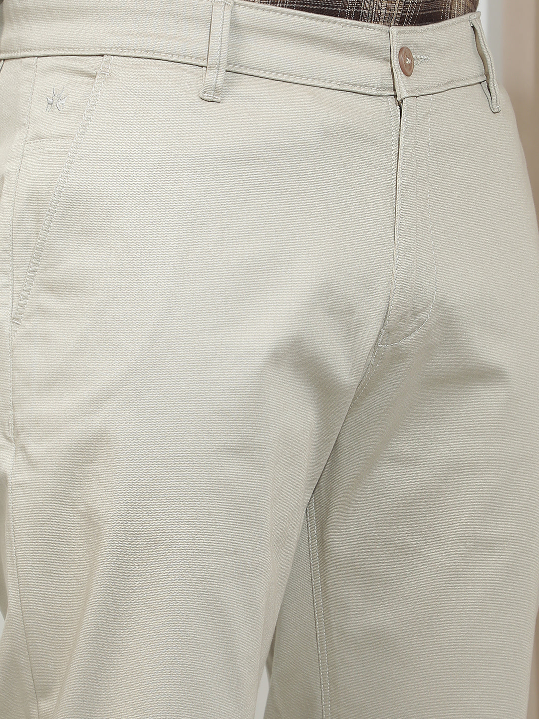 Khaki Dobby Straight Trousers