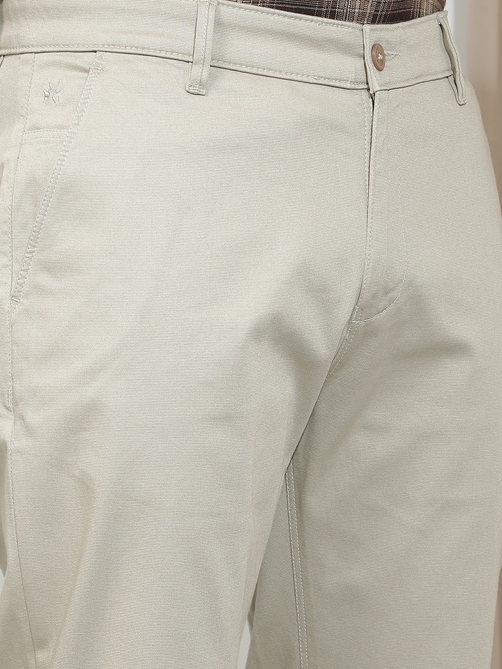 Khaki Dobby Straight Trousers