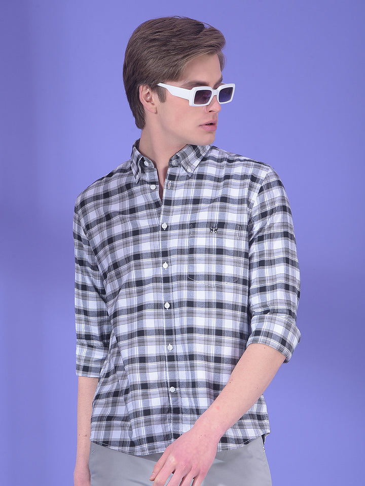 Grey Checked Button-Down Collar 100% Cotton Shirt