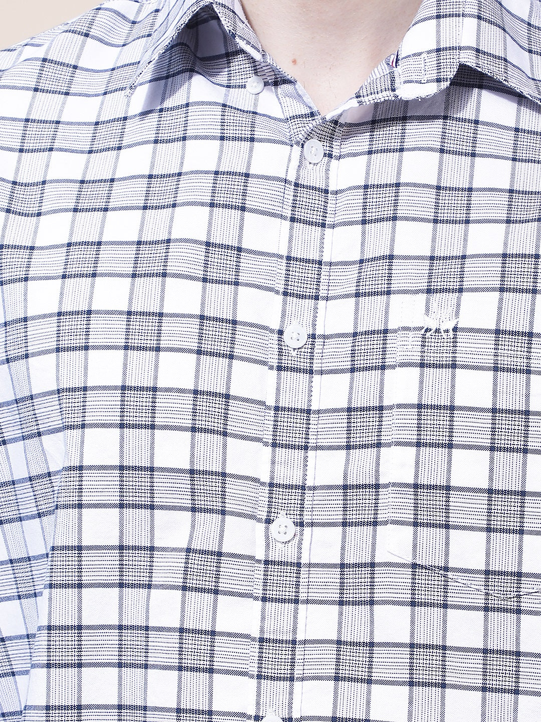 White Checked Button-Down Collar 100% Cotton Shirt