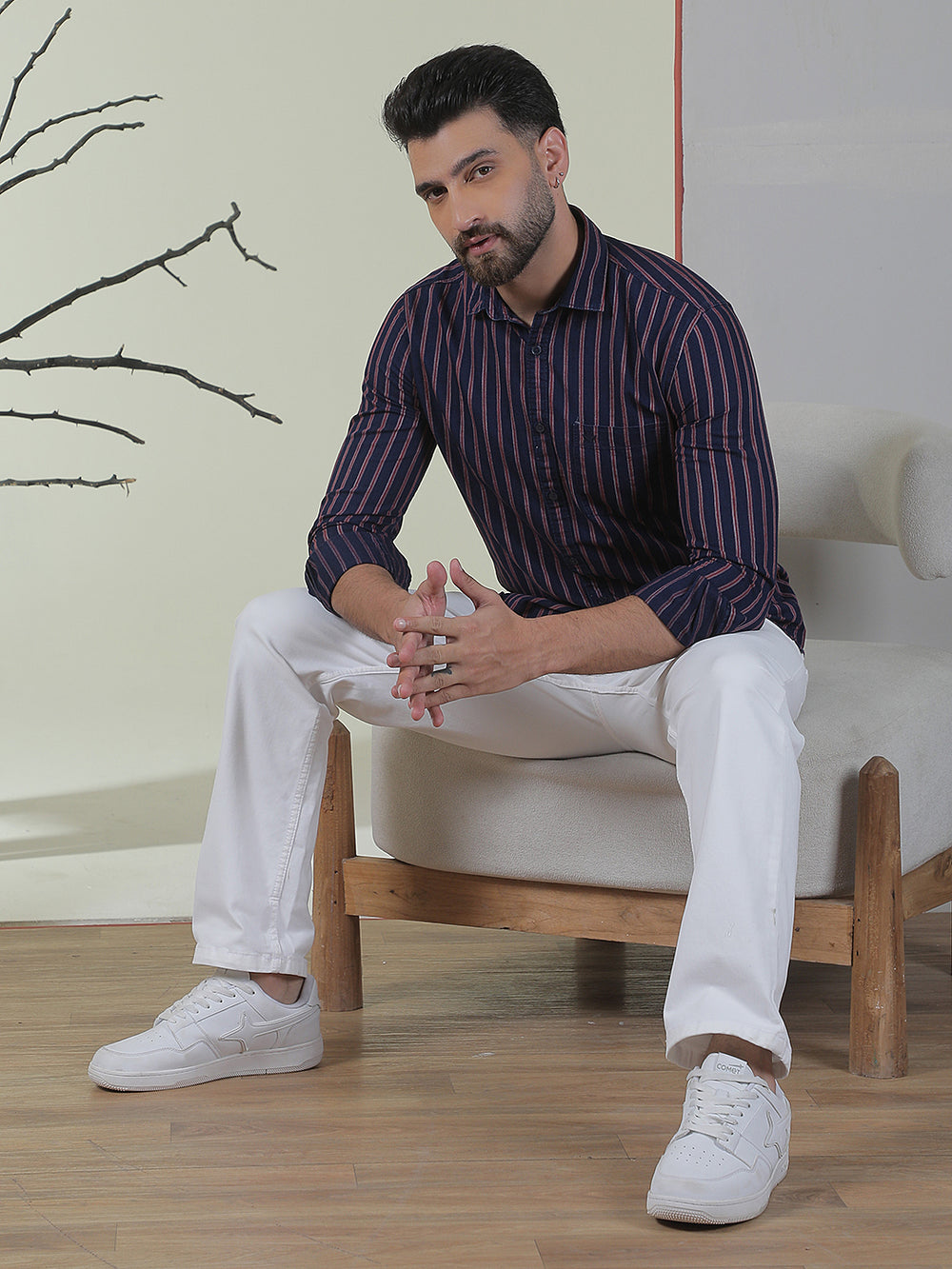 Red Vertical Stripes 100% Cotton Shirt