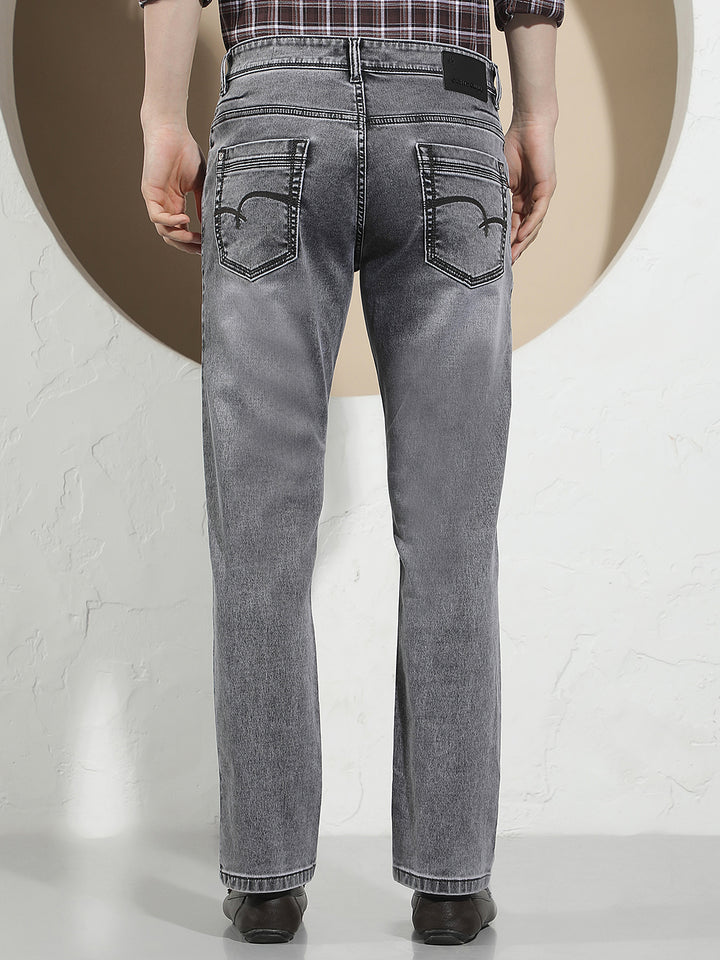 Grey Cotton Straight Jeans